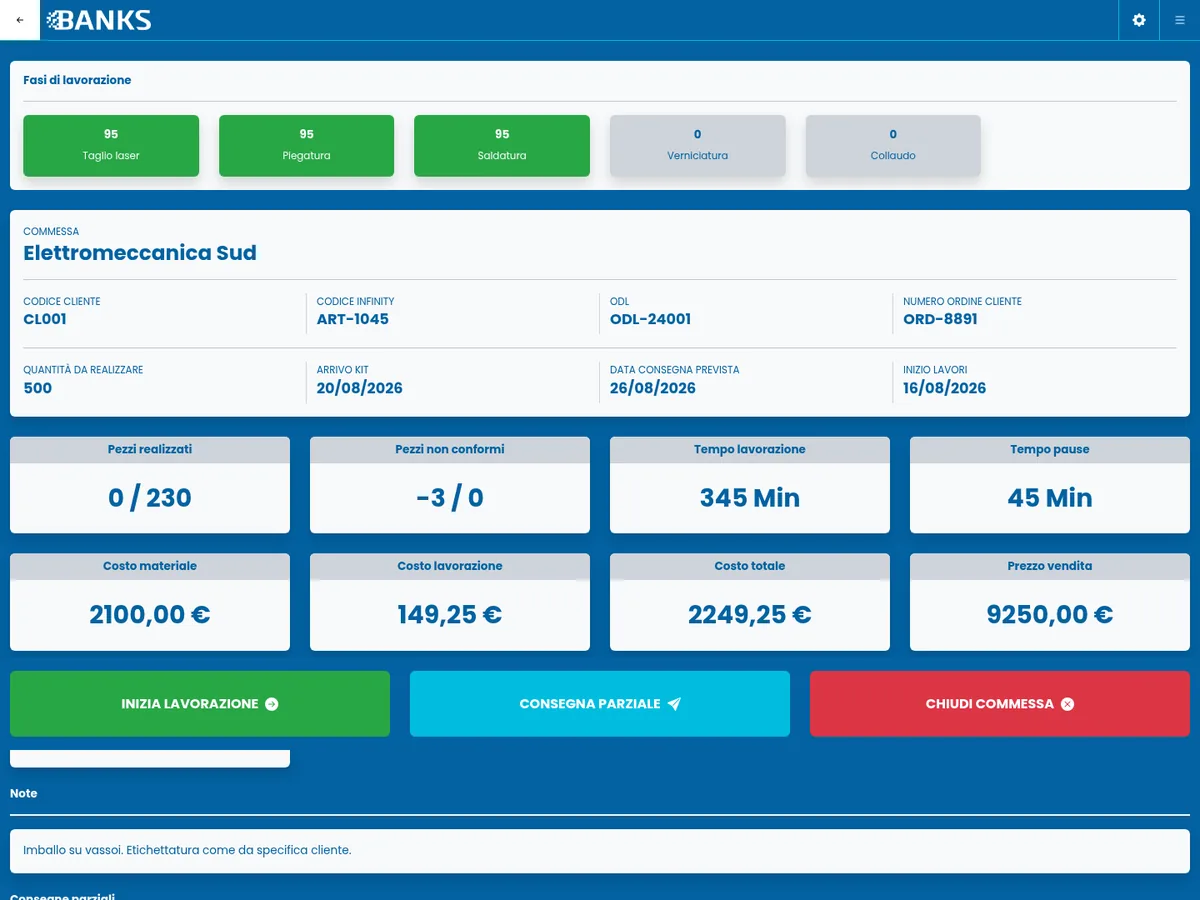 Banks: commessa seguita fase per fase